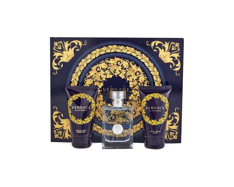 Versace Pour Homme Gift Set + Eau De Toilette 50ml + After Shave Balm 50ml + Hair & Body Shampoo 50ml