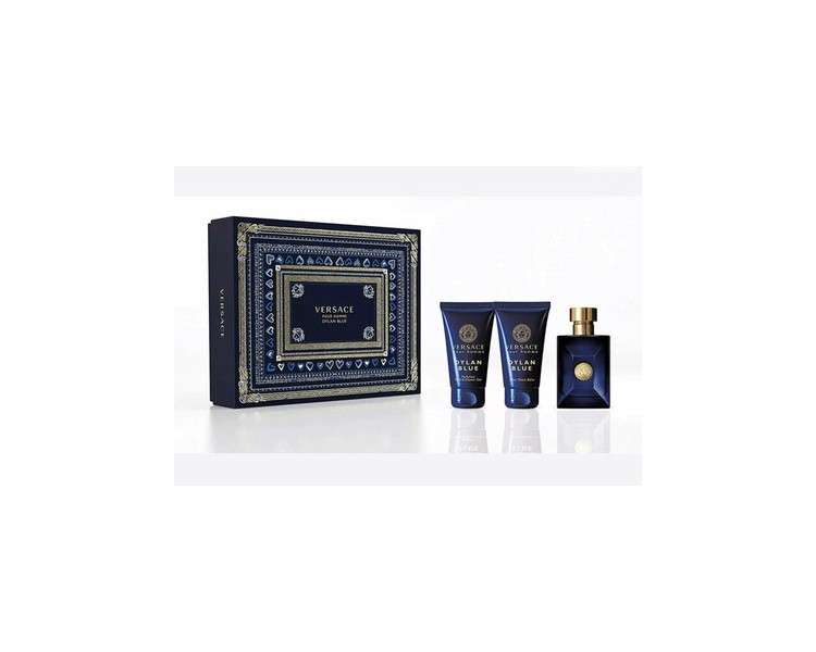 Versace Dylan Blue 3- Piece Giftset For Men, Eau DeToilette 50ml, Aftershave Balm 50ml, Luxury Bath & Shower Gel 50ml