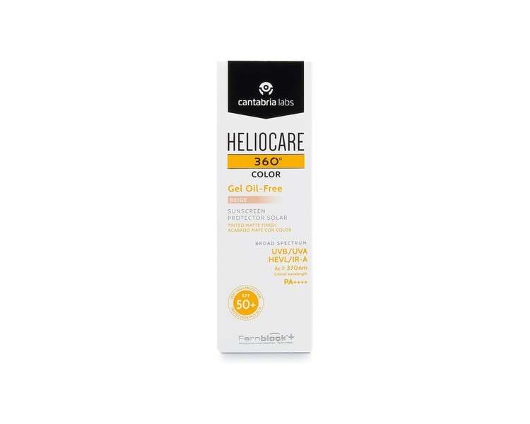 Heliocare 360 Color Gel Oil-Free Beige SPF 50 50ml Sunscreen for Face with UVA UVB Visible Light Infrared-A Protection and Matte Foundation Coverage
