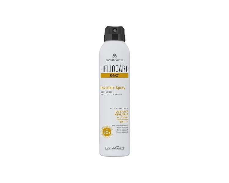 Heliocare 360 Invisible Spray SPF50 200ml Aerosol Sunscreen for Body UVA UVB Visible Light Infrared-A Anti-Ageing Sun Protection Transparent Non-Oily Finish Suitable for All Skin Types