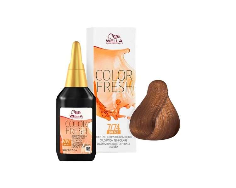 Wella Colour Fresh Semi-Permanent Hair Colour No. 7/74 Medium Blonde Brown Red 75ml