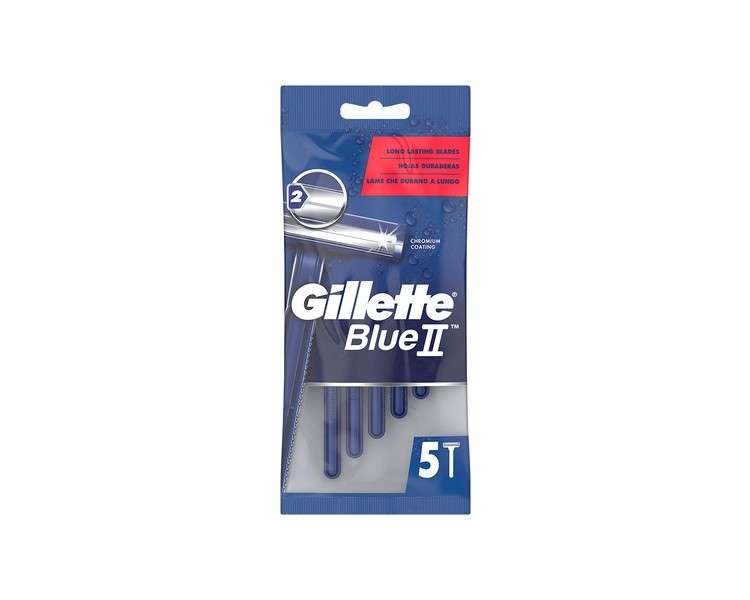 Gillette BlueII Men's Disposable Razors 2-Blades Razor Fixed Head - Pack of 5