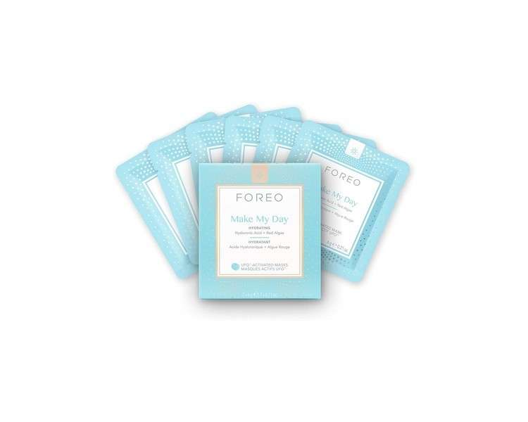 FOREO Make My Day UFO Activated Facial Mask for Dry Dehydrated Skin 7 Pack Moisturizing and Anti-pollution Hyaluronic Acid and Red Algae Clean Formula Cruelty-free Compatible with all UFO devices