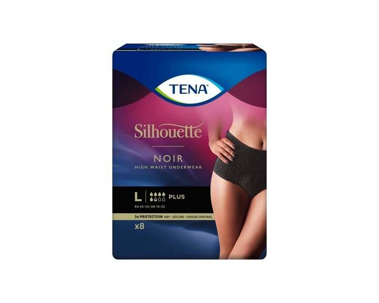 Tena Silhouette Underwear High Waist Plus Black Large 8 Count