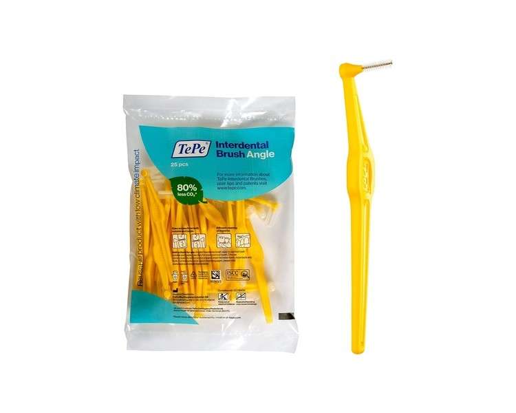 TEPE Interdental Brush Angle Angled Dental Brush for Teeth Cleaning 25 Pack 0.7mm Medium Gaps Yellow Size 4