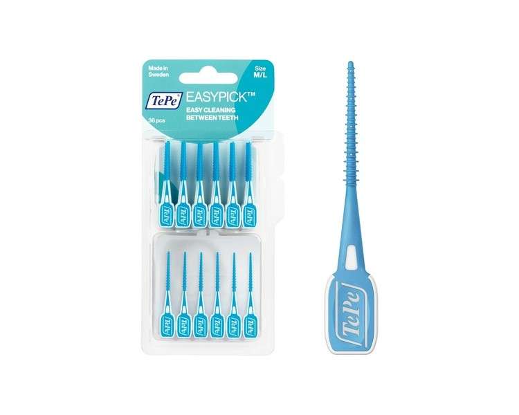 TEPE EasyPick Dental Picks for Daily Oral Hygiene and Healthy Teeth and Gums Size M/L 36 Picks Blue