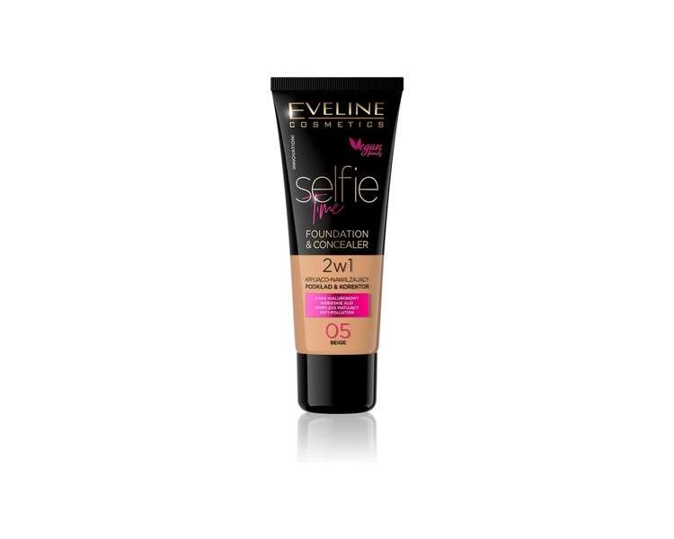 Eveline Cosmetics Selfie Time Opaque and Moisturising Foundation and Concealer 2-in-1 30ml No. 05 Beige