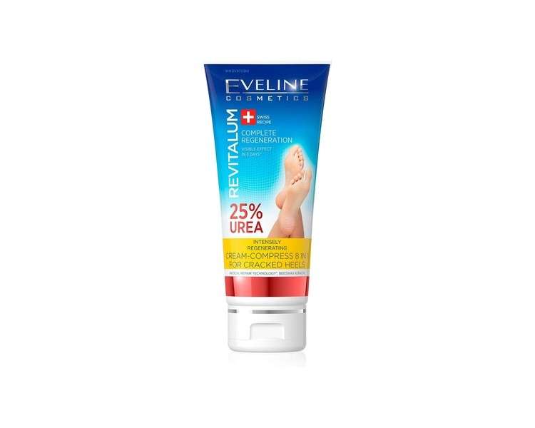 Eveline Cosmetics Revitalum Cream-Compress for Cracked Heels 8 in 1 75ml Moisturizing Foot Cream with 25% Urea and Refreshing Mint Extract