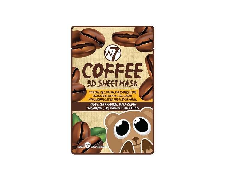 W7 Coffee 3D Sheet Mask Face Mask Toning Skin Care Hydrating Moisturising - 1 Mask