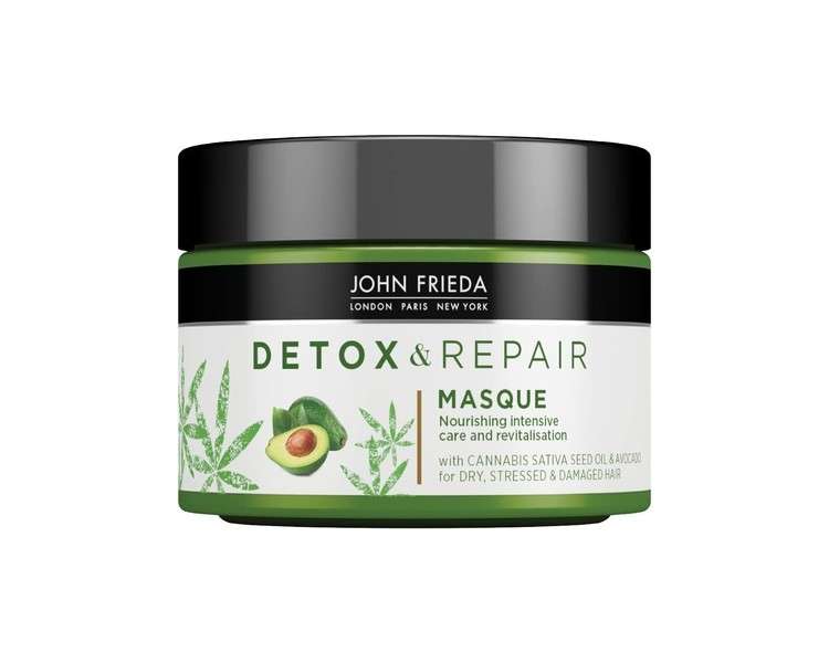 John Frieda Detox & Repair Masque 250ml Intensive Deep Conditioner for Dry Stressed and Damaged Hair Nourishing Hair Mask with Cannabis Sativa Seed Oil and Avocado