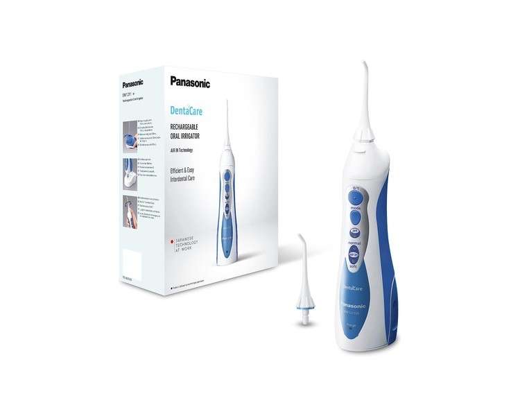 Panasonic EW1211W Water Flosser Cordless Rechargeable Dental Oral Irrigator with 3 Water Pressure Settings Blue/White UK 2 Pin Plug