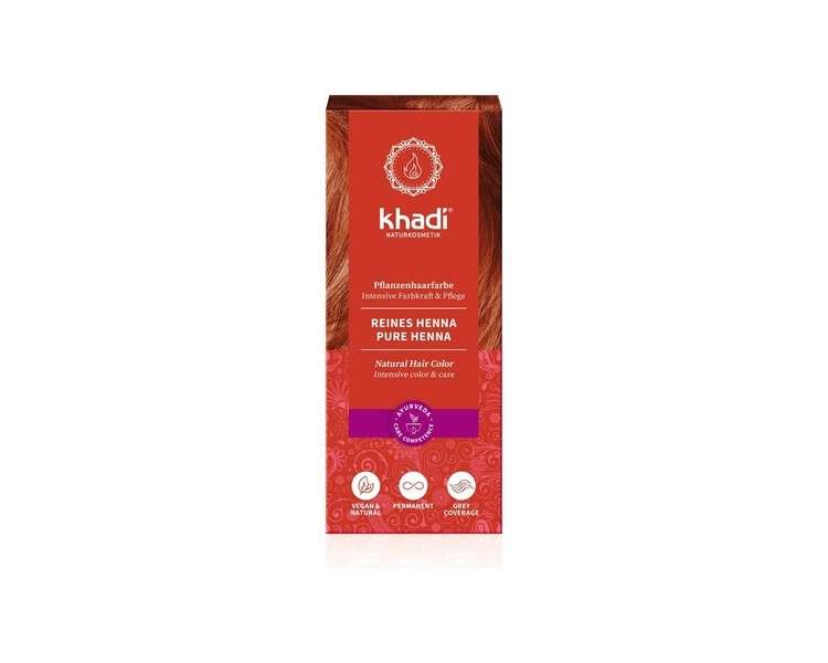 Khadi Pure Henna Plant Hair Color 100g - Natural and Vegan Hair Dye for Exciting Orange-Red to Intensely Bright Flame Red