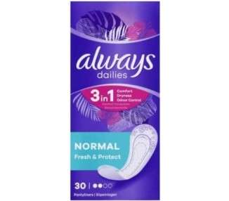 Always Dailies Fresh & Protect Normal Panty Liners 30 Pieces Breathable Design and Absorbent Core with a Subtle Scent for Comfort, Dryness and Freshness All Day