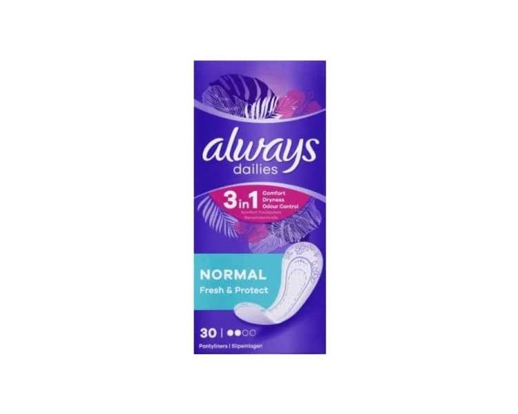 Always Dailies Fresh & Protect Normal Panty Liners 30 Pieces Breathable Design and Absorbent Core with a Subtle Scent for Comfort, Dryness and Freshness All Day
