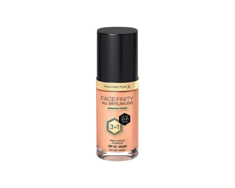Max Factor Facefinity 3-in-1 All Day Flawless Liquid Foundation SPF 20 77 Soft Honey 30ml