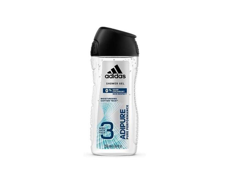 Adidas Adipure 3-in-1 Shower Gel for Men Gentle Cleansing for Body, Hair & Face 250ml