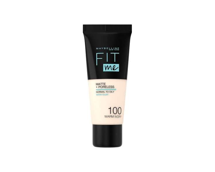 Maybelline Fit Me Foundation Matte and Poreless Full Coverage Blendable for Normal to Oily Skin 100 Warm Ivory 30ml