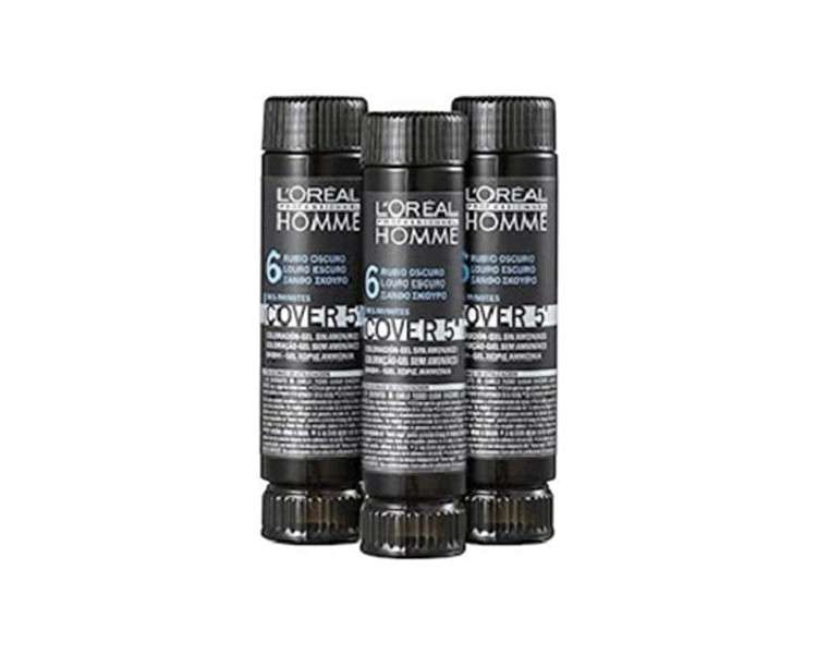 L'Oreal Professional Homme Cover 5 Ammonia Hair Color Gel No.6 For Dark Blonde 50ml - Pack of 3