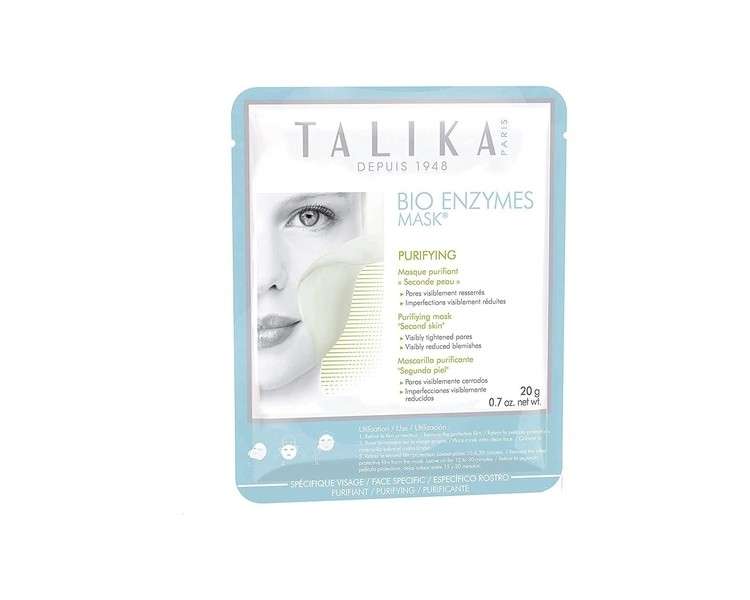 Talika Bio Enzymes Mask Purifying Detox Mask for Face with Bio-Cellulose for Pores, Blackheads, Redness - Skin Care Mask