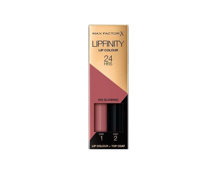 Max Factor Lipfinity Long-Lasting Two Step Lipstick 016 Glowing Pink Lip Colour + Top Coat 4.2g