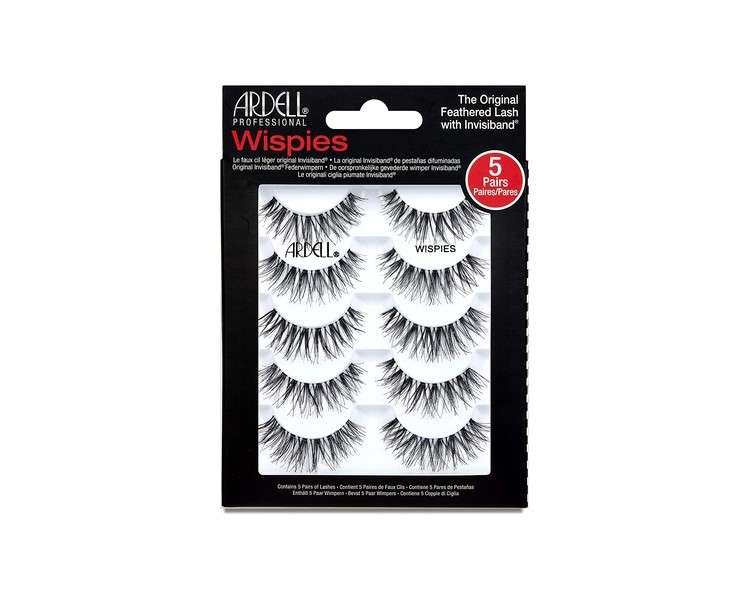 Ardell False Eyelashes Wispies Black Medium Volume Long Length Rounded Lash Style Crisscross Feathering Curl Invisiband Comfortable Wear Vegan-Friendly Cruelty-Free Eyelashes 5 Pair