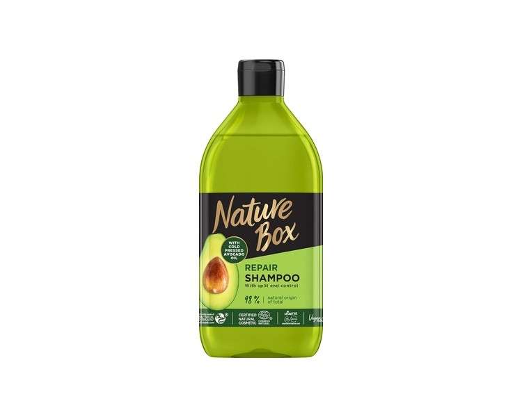 Nature Box Repair Shampoo 385ml - Cold-Pressed Avocado Oil - Repairs Damaged Hair and Smooths Split Ends - Vegan Formula