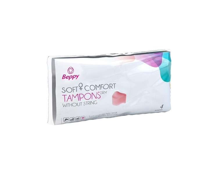 Beppy DRY Soft + Comfort Tampons 4 Pack - Individually Hygienically Packed, Stringless and Dry - Tampons for More Freedom During Period (Love, Sauna, Sports, Swimming)