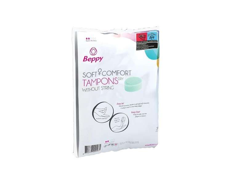 Beppy DRY Soft + Comfort Tampons 30 Pack - Hygienically Packed Without Strings for More Freedom During Periods