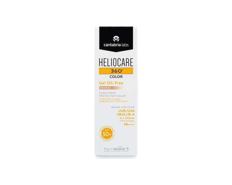 Heliocare 360 Colour Gel Oil-Free Bronze SPF50+ 50ml Sunscreen for Face Daily UVA UVB Visible Light Infrared-A Anti-Ageing Sun Protection Matte Foundation Coverage