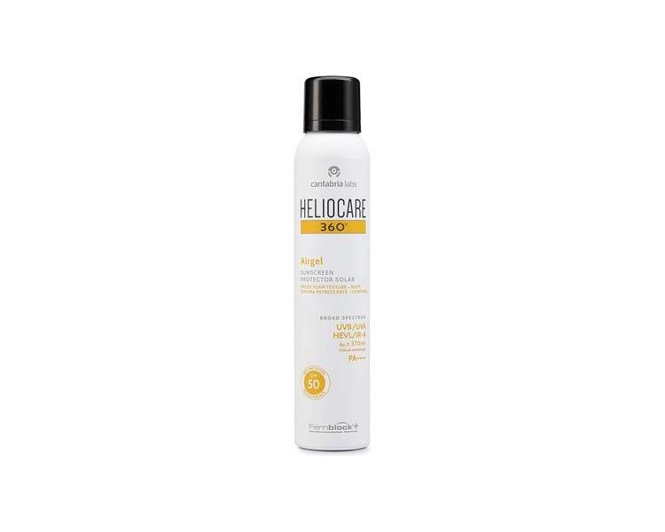 Heliocare 360 Airgel SPF50+ 200ml Mousse Sunscreen for Face and Neck UVA UVB Visible Light Infrared-A Anti-Ageing Sun Protection Matte Finish