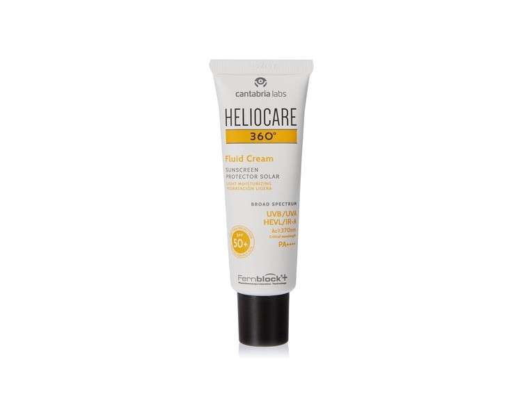 Heliocare 360 Fluid Cream SPF50+ 50ml Sun Cream for Face Daily UVA UVB Visible Light and Infrared-A Anti-Ageing Sunscreen Protection for Dry and Normal Skin Types Hydrating White