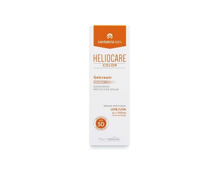 Heliocare Colour Gelcream Brown SPF 50 50ml Sun Cream For Face Daily UVA and UVB Anti-Ageing Sunscreen Protection Combination Dry Oily and Normal Skin Types Natural-looking Foundation Coverage