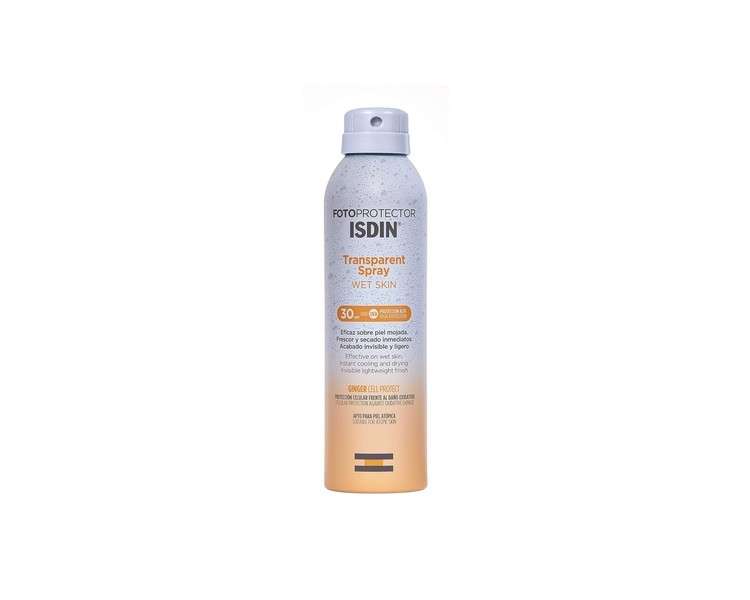 ISDIN Fotoprotector Wet Skin Transparent Spray SPF 30 250ml - Water Resistant and Wet Skin - Invisible and Lightweight Sun Protection