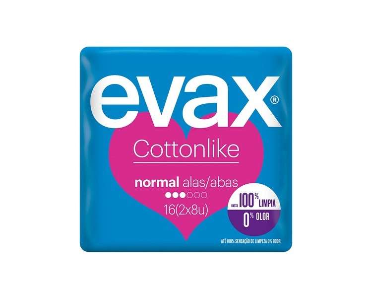 EVAX Cottonlike Normal Plus Sanitary Pads with Wings 16 Count