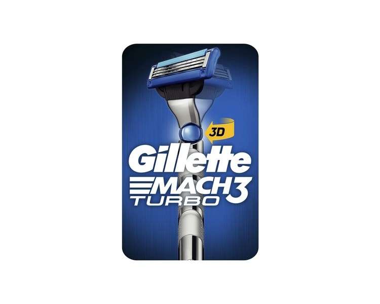 Gillette Mach3 Turbo Men's Razor with 1 Razor Blade Refill 3D Motion Stronger Than Steel Blades Enhanced Lubrastrip