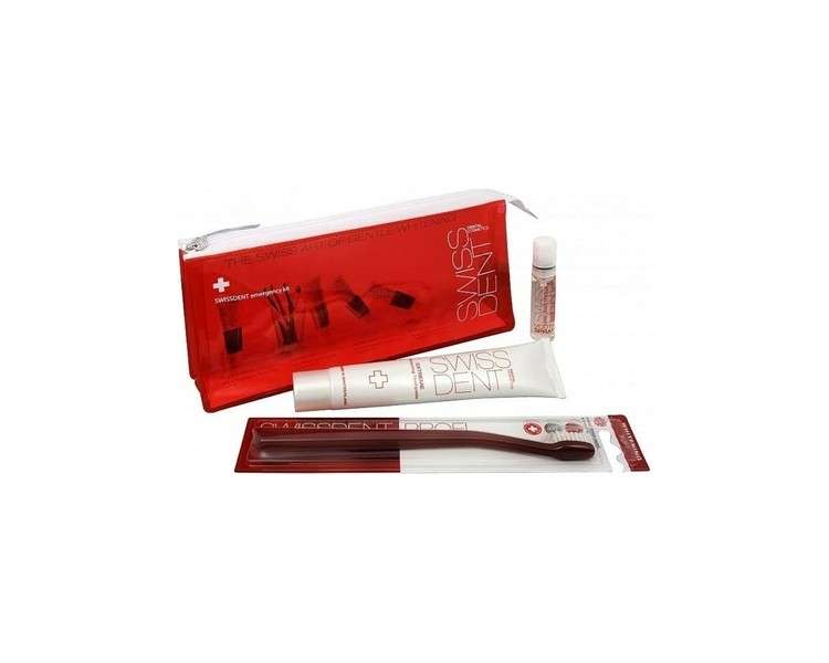 Swissdent Emergency Dental Care Set Red Toothpaste Toothbrush and Mouthspray