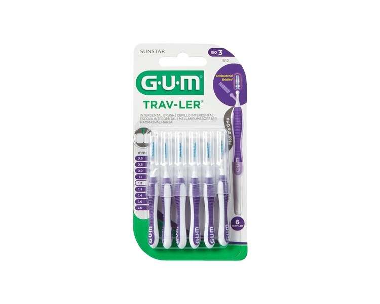 GUM Trav-ler Interdental Brush 1.2mm Purple 6 Pieces - Pack of 6