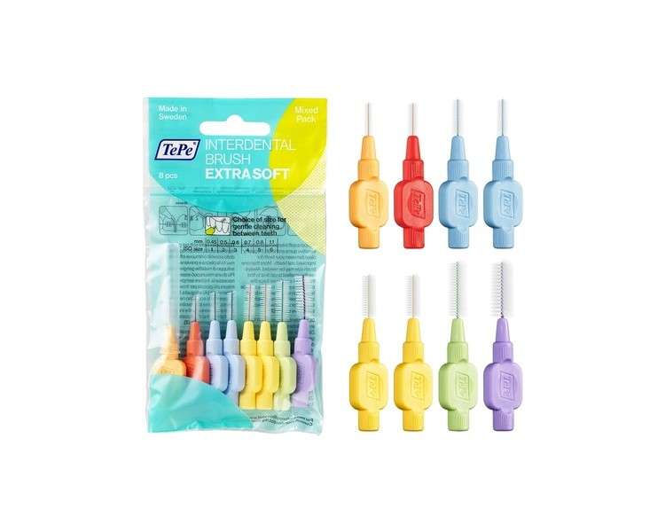 TEPE Interdental Brushes Extra Soft Mixed Pack 0.45-1.1mm - Pack of 8