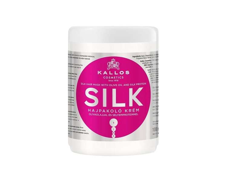 Kallos KJMN Silk Hair Cream Mask with Olive Oil and Silk Protein Extract for Dry, Lifeless Hair 1000ml