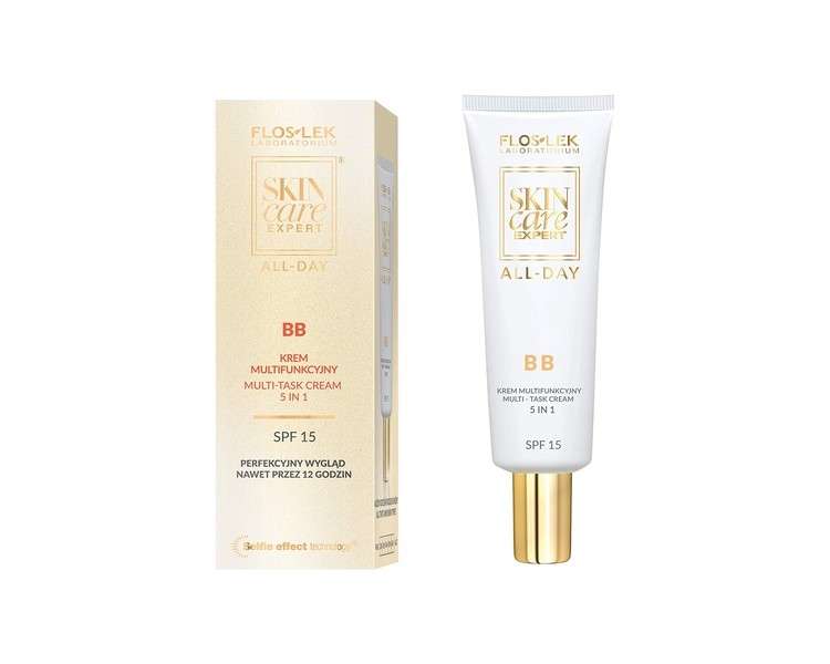 FLOSLEK BB Multi-Task Face Cream 5 in 1 SPF15 50ml - Contains Peptides, Vitamin C, Troxerutin and Shea Butter