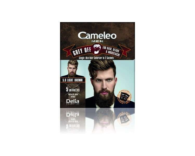 Cameleo Men Colour Cream Light Brown Grey OFF Single-Use Colorizer for Hair Beard Moustache Easy 5 min Application Natural Color Effect 0% Parabens - Pack of 2