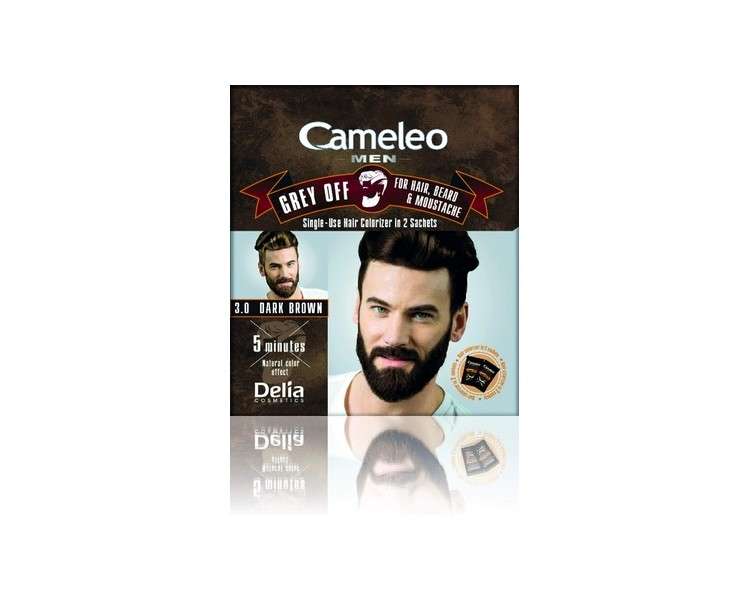 Cameleo Men Colour Cream Dark Brown - Grey OFF Single-Use Colorizer for Hair, Beard & Moustache - Easy 5 min Application - Natural Color Effect - 0% Parabens - Pack of 2