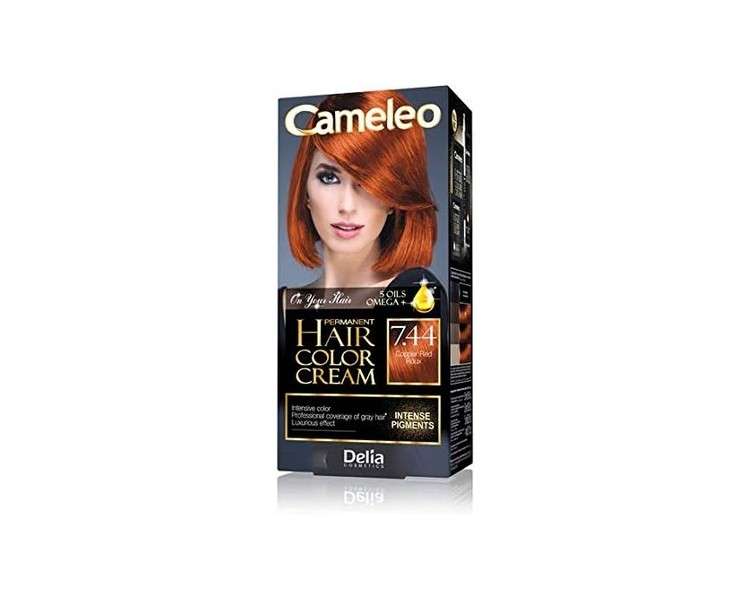 Cameleo Permanent Hair Colour Cream Copper Red Intensive Color & Protection 5 Oils + Omega Plus Acids Professional Luxurious Hair Dye Full Kit 7.44