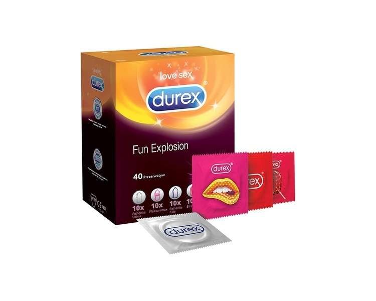 Durex Fun Explosion Condoms Various Varieties for Exciting Variety Contraception That's Fun 40 Pack (1 x 40 Pieces) Black