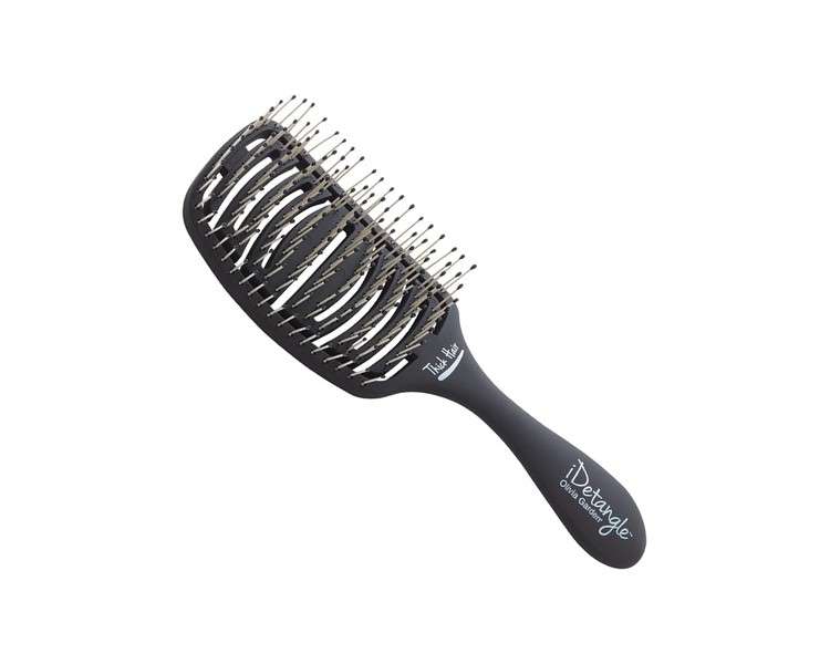 Olivia Garden iDetangle Hairbrush for Thick Hair - Detangler for Wet & Dry Hair - Easy & Painless Detangling - Flexible Curved Detangle Hair Brush for Coarse Hair - Black