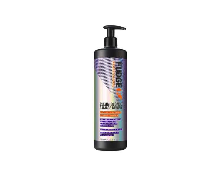 Fudge Professional Purple Toning Conditioner Clean Blonde Damage Rewind Conditioner for Blonde Hair XL Salon Size Pump Bottle 1000ml