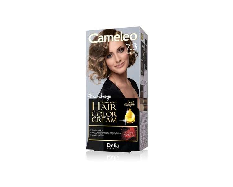 Cameleo Permanent Hair Colour Cream Hazelnut Intensive Color & Protection 5 Oils + Omega Plus Acids Professional Luxurious Hair Dye Full Kit 7.3 Hazelnut