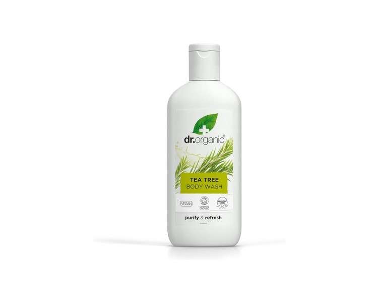 Dr Organic Tea Tree Body Wash Natural Vegan Cruelty Free Paraben & SLS Free Eco Friendly Recyclable Packaging for Women & Men Palm Oil Free 250ml