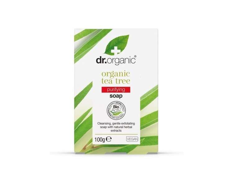 Dr Organic Tea Tree Soap Bar Natural Vegetarian Cruelty Free Paraben SLS Free Recyclable Packaging 100g