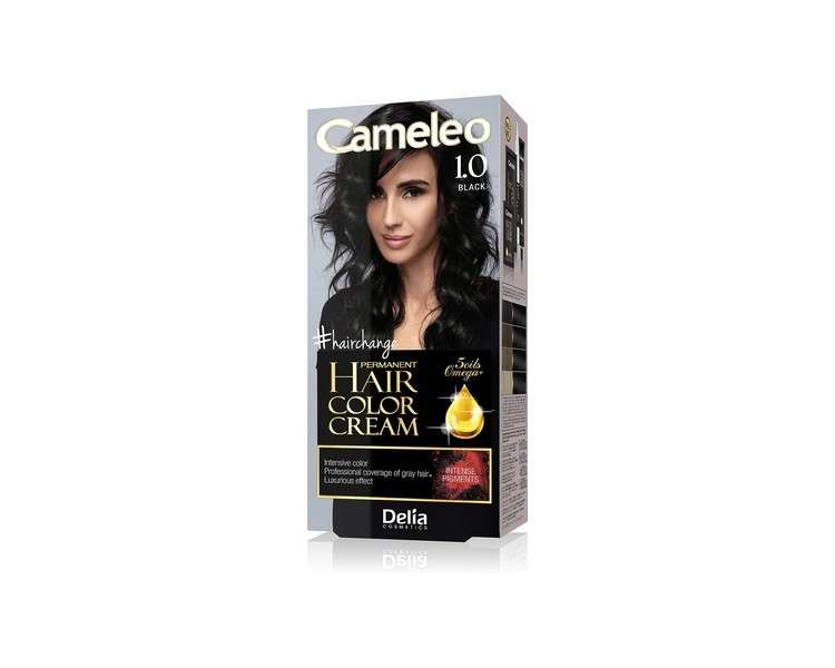 Cameleo Permanent Hair Colour Cream Black Intensive Color & Protection 5 Oils + Omega Plus Acids Professional Luxurious Hair Dye Full Kit 1.0